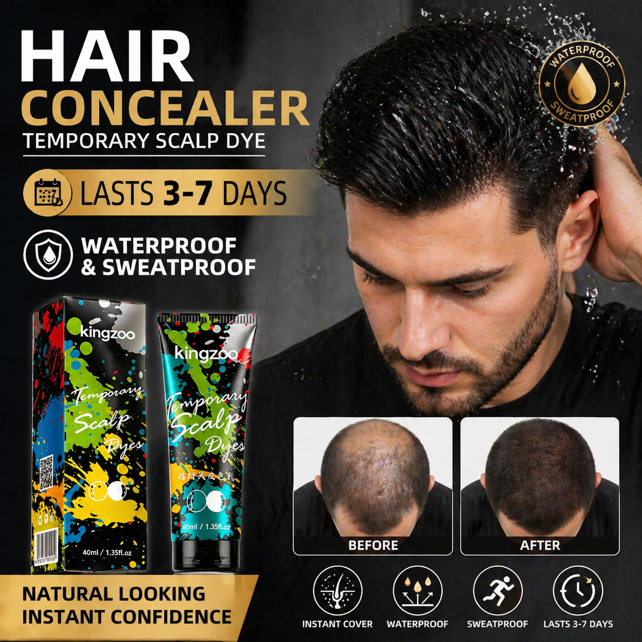 GINZO ヘアコンシーラー男性用防水黒茶色ハゲコレクタークリーム薄毛フィルアップ頭皮染料美容健康 40 ミリリットル