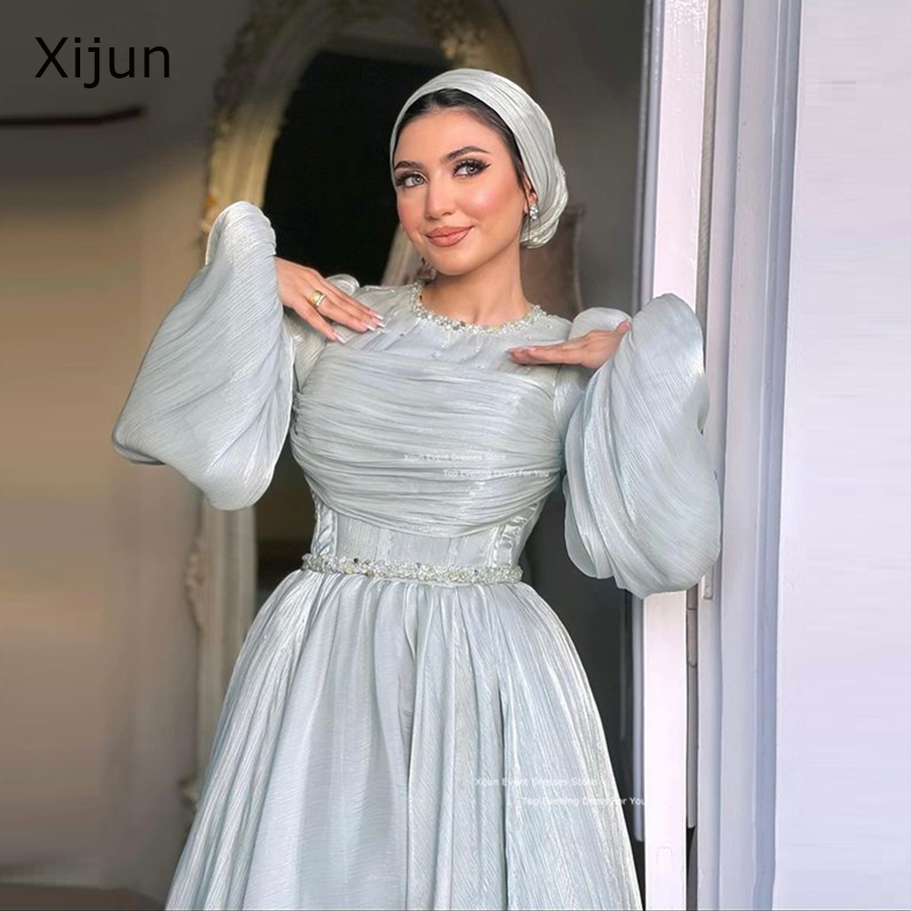 Xijun 控えめなシルクサテンウエディングドレスモロッコカフタンイブニングドレスドバイイスラム教徒フォーマルサウジアラビアウエディングドレス 2025 カスタマイズ