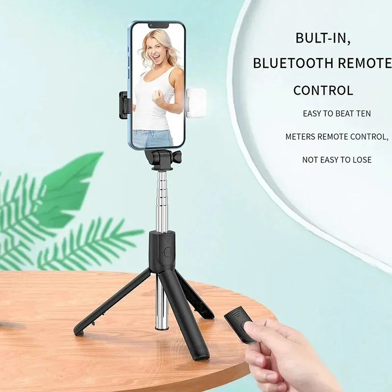 ポータブル Bluetooth 自撮り棒三脚ホルダー リモート シャッター補助光付き 拡張可能なワイヤレス リモート格納式電話スタンド