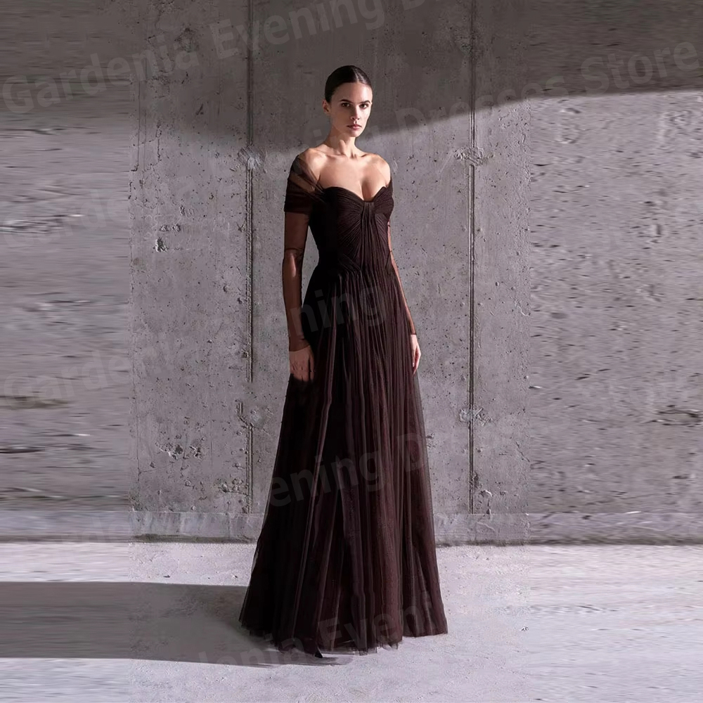 シンプルな A ラインの女性のイブニングドレスオフショルダーパーティーウエディングドレス Vestidos パラ Mujer カスタマイズされた長袖ローブ · ド · ソワレ