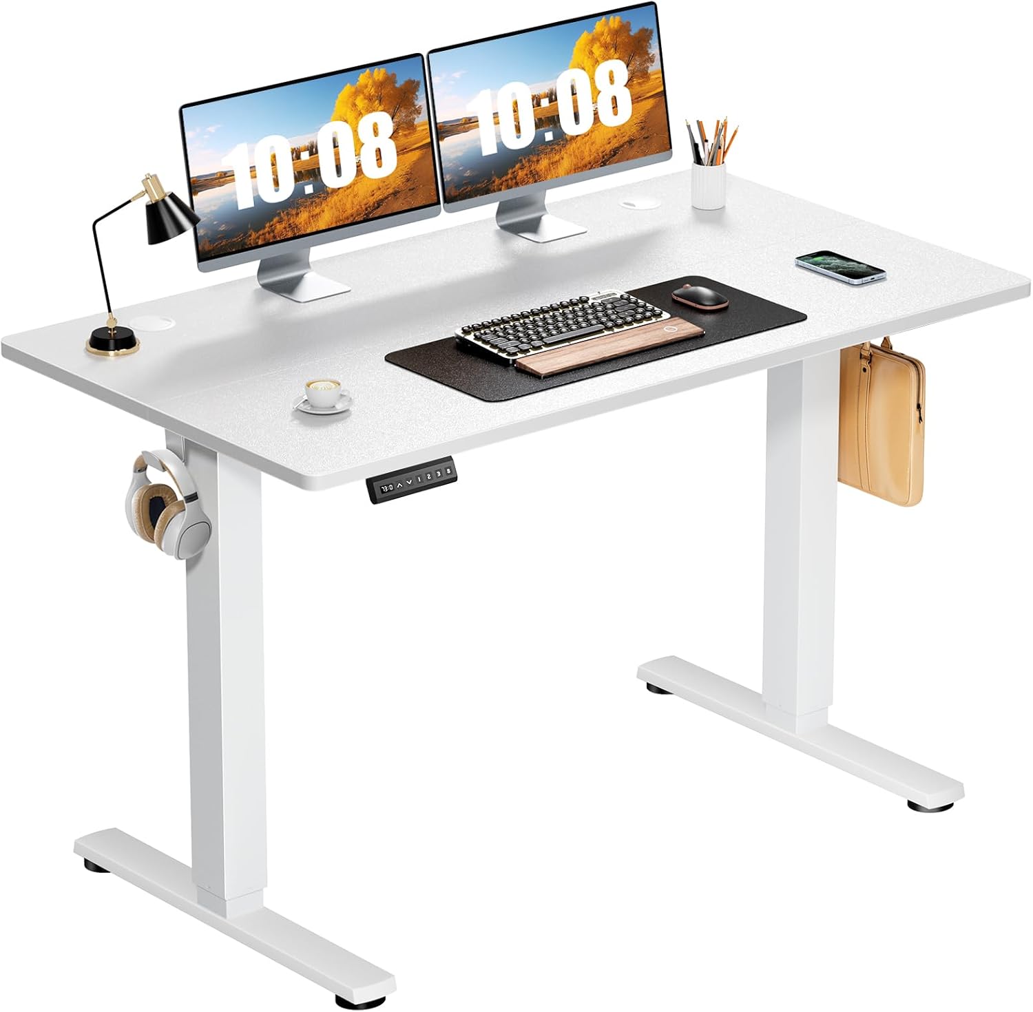 lectric スタンディングデスク 高さ調節可能、48x24インチ シットスタンドアップ ホームオフィスデスク コンピューターワークステーション PCワークテーブル 3個付き
