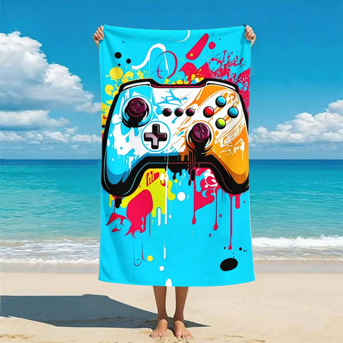 ゲームコントローラーパターンマイクロファイバービーチタオル速乾吸収性ポータブル水泳ダイビング旅行ゲーマーギフト