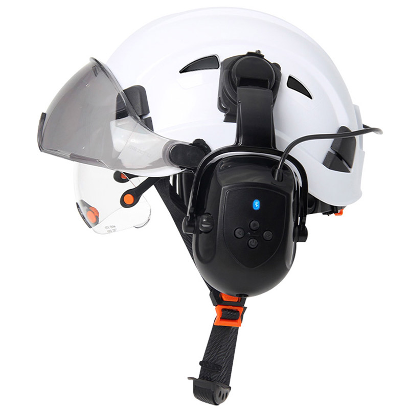 CE 安全ヘルメット 5.0 Bluetooth イヤーマフエンジニア ABS 建設ヘルメットバイザー付き工業用ノイズリダクション ANSI