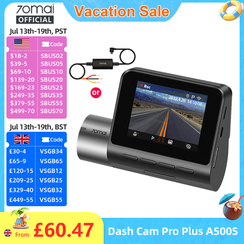 70mai A500S レコーダー車 DVR フロントカム A500S 1944P ナイトビジョン 70mai ダッシュカムプロプラス内蔵 GPS Wifi サポートリアカム
