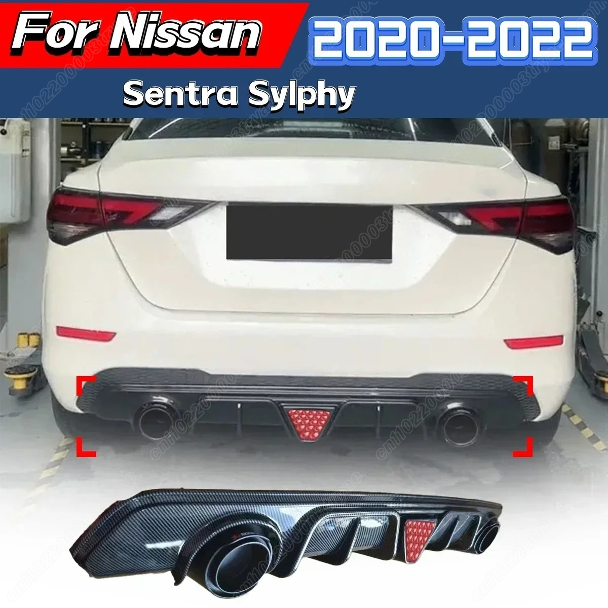 日産セントラシルフィ 2020 2021 2022 リアリップリアバンパーディフューザー LED ライトデュアルチューブ装飾ボディリアサラウンドキット
