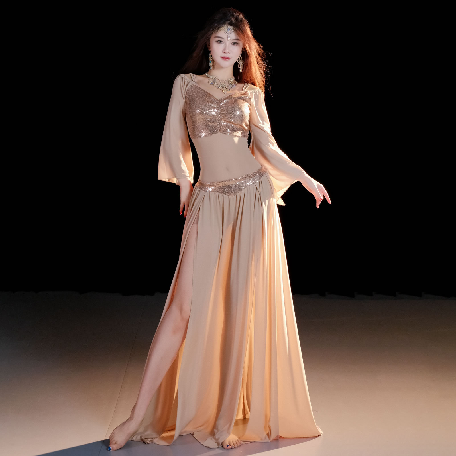 ベリーダンサー衣装ドレス女性のためのビンビンメッシュ Shaabi Baladi Saidy 練習服大人のオリエンタルダンス衣装