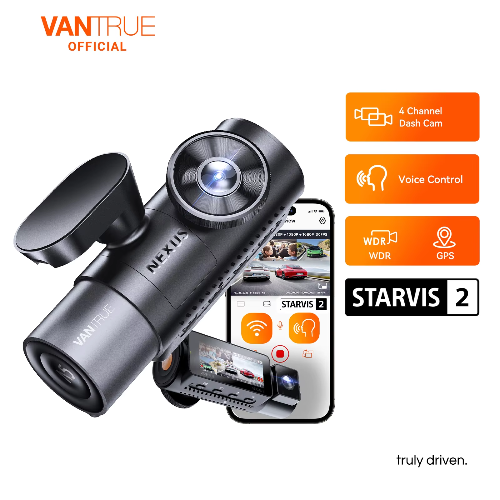 Vantrue N5 ダッシュカム 4 チャンネル WiFi 360° 全方位 STARVIS 2 IR ナイトビジョン音声制御 GPS カーダッシュカムサポート 512GB 最大