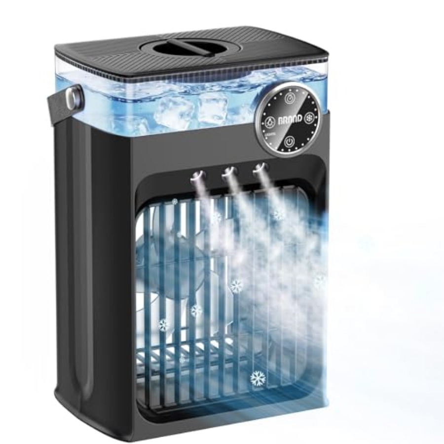 ポータブルエアコン、4 in 1蒸発空気クーラー、1200MLタンク付き、静かな冷却ファン、リモコン付き、2-8時間タイマー、3