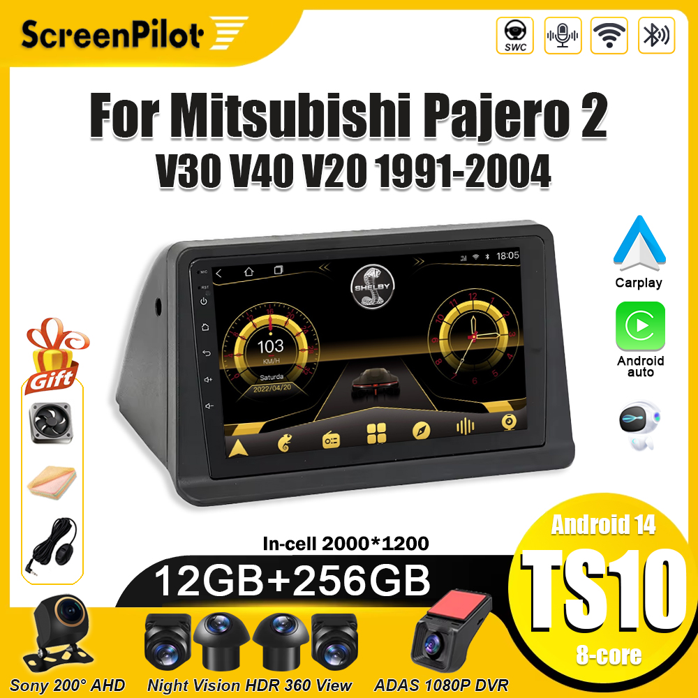 アンドロイド 16 三菱パジェロ 2 V30 V40 V20 1991-2004 カーラジオ 2 din マルチメディアビデオプレーヤー Carplay Bluetooth 8 コア 5 グラム DSP