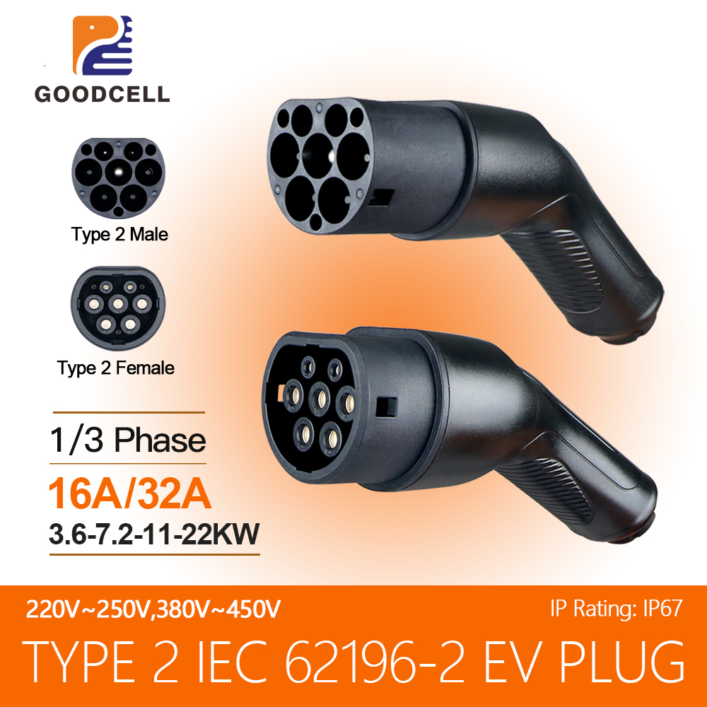 GOODCELL Type2 オス/メスプラグ電気自動車アクセサリー GBT 16A 32A 1/3P EV 充電プラグ EVSE 充電器