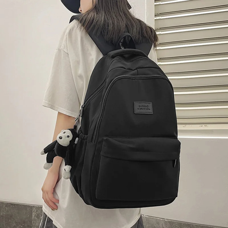 無地バックパック女性マルチポケットカレッジブックバッグカジュアルラップトップバックパック男性通学十代のスクールバッグ女の子のための