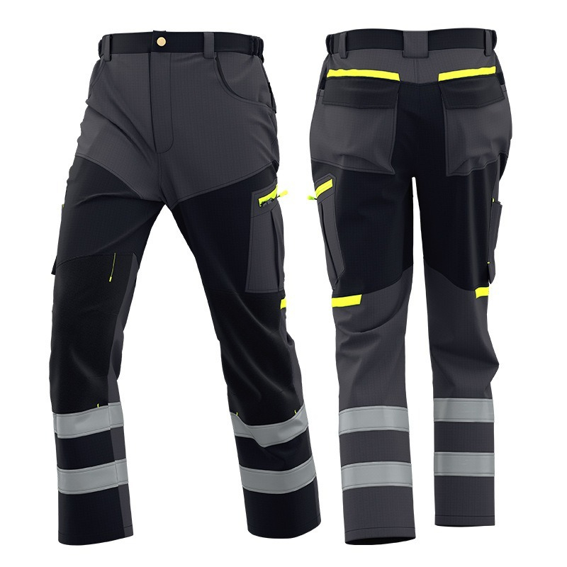 Hi Vis ストライプ付きメンズ ワークウェア パンツ マルチポケット カーゴ パンツ ブルー グレー ブラック
