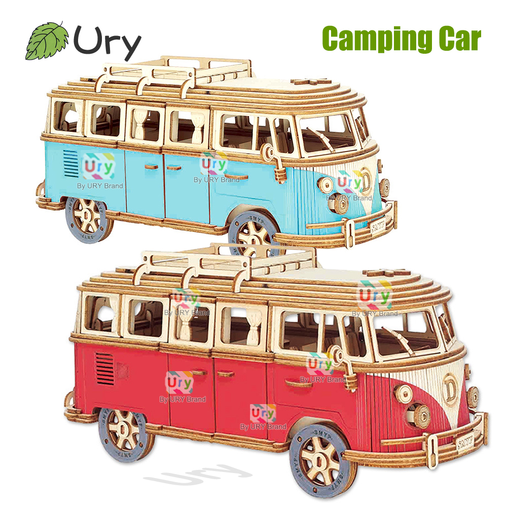 Ury 3D 木製パズル レトロ キャンピングカー バス クラシック ノスタルジックな映画車両組立モデル DIY 装飾 ギフト おもちゃ 大人用