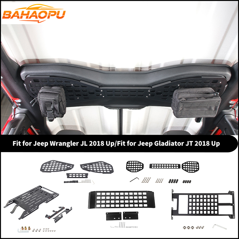 BAHAOPU 金属車のフロント/後列ルーフラック収納ホルダーブラケットキャリアシェルフジープラングラー JL/グラディエーター JT 2018 アップ用