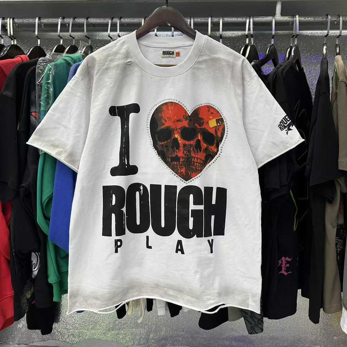 卸売最高品質のファッションヴィンテージコットンラフプレイ男性服 Tシャツストリートホットダイヤモンド洗浄ラフ Tシャツ男性のための