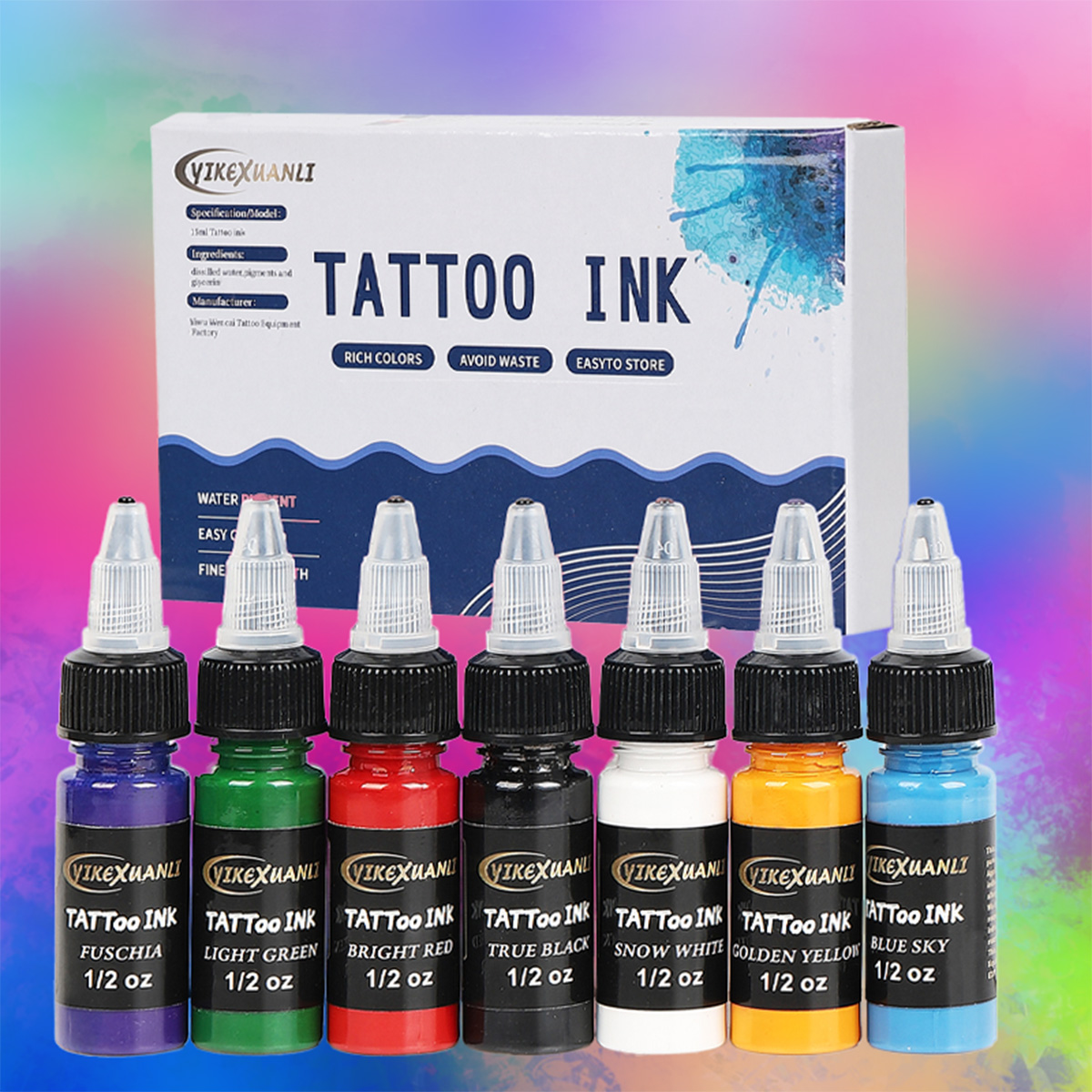 タトゥーインク 1 個または 7 個 1/2 オンス 15 ml/ボトル タトゥー顔料キット メイクアップ 化粧品 スキン ボディアート あらゆるレベルのタトゥーアーティスト向け