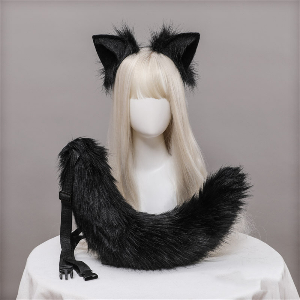 2 ピース/セットぬいぐるみ猫耳尻尾毛皮のような着ぐるみロリータヘッドバンド猫の尻尾コスプレアクセサリー手作りシミュレーション動物耳帽子