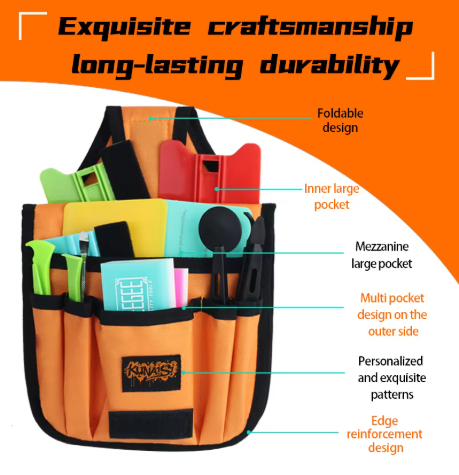 Professional Auto Tint Tool Belt, Durable Nylon Waist Bag with Multi-Pockets Snap Fastener for Window Film Installation Accessor