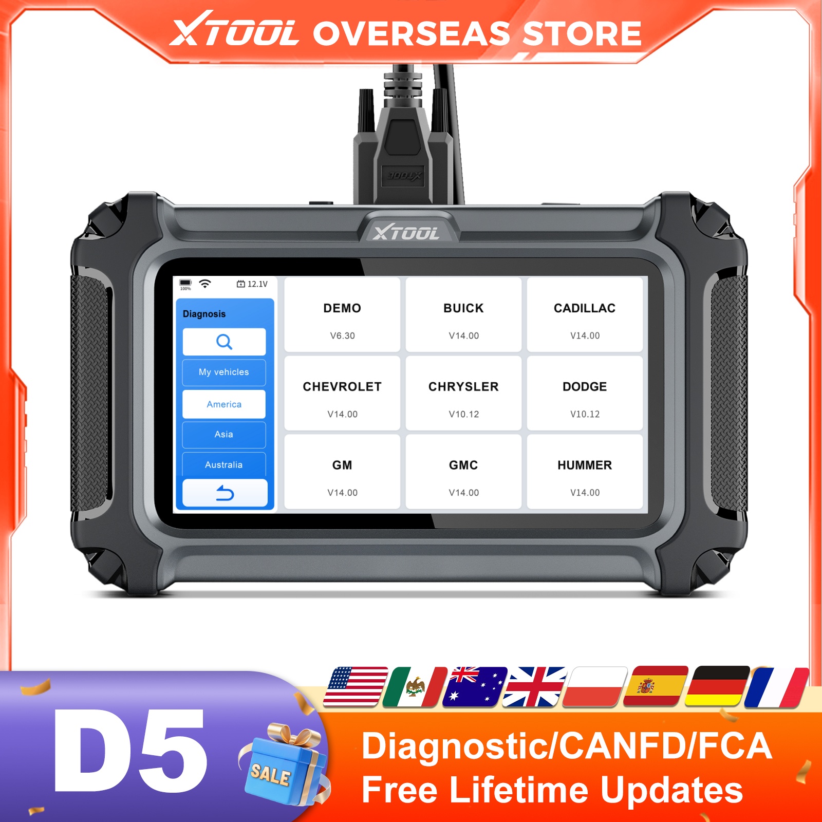 XTOOL D5 OBD2 車診断ツール自動 VIN 自動車スキャナオイルリセットインジェクターコード内蔵 FCA/CANFD 生涯無料アップデート