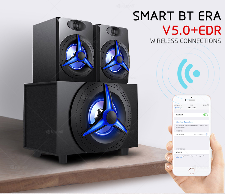 Kisonli TM-7000A ホームシアターシステム多機能 Hifi 2.1 スピーカー (サブウーファー付き)