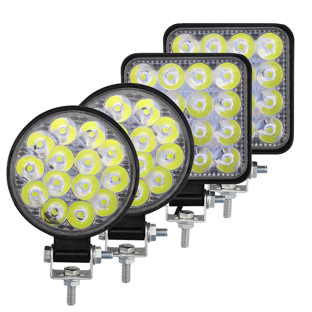 42 ワット 14LED 48 ワット 16SMD ワークライト LED 車フロントフォグライト 12 V 24 V トラック SUV 4X4 4WD エンジニアリングヘッドライトオフロード丸型ヘッドランプ
