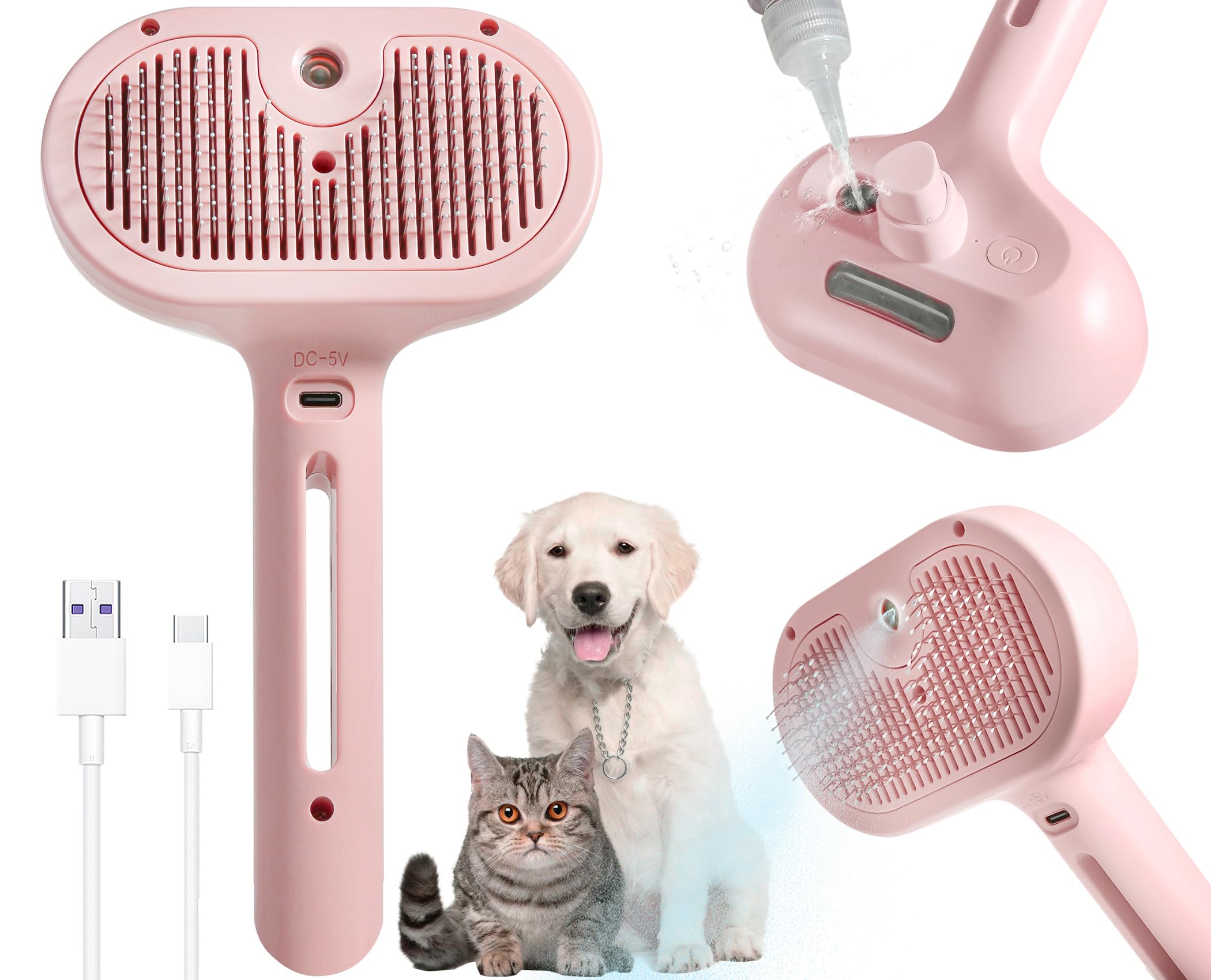 ペットスプレーヘアコームプロフェッショナル電気ヘアアイロンコームブラシ猫ペットマッサージコームスチームブラシヘアケア用