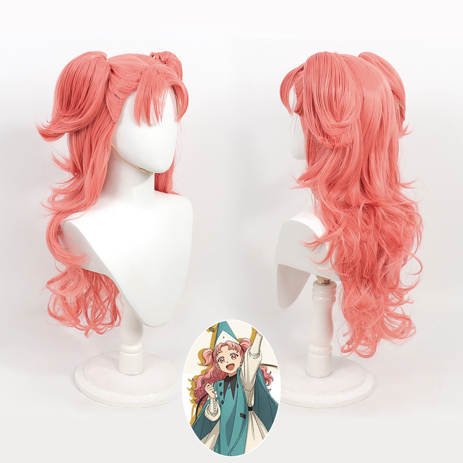 Cos ウィッグ魔女帽子アトリエ Tetia ピンクロングカーリーヘア取り外し可能な爪クリップツインポニーテール頭皮合成かつらハロウィン