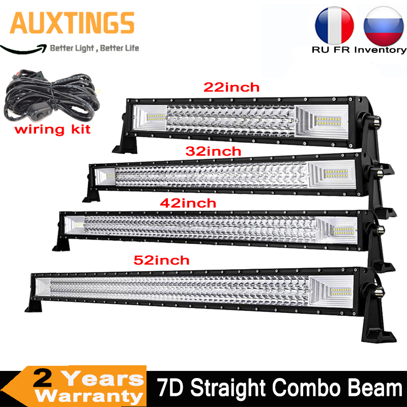 ストレート 22 32 42 52 インチ 7D LED ライトバーオフロード 4x4 コンボビーム Led ワークライトバー 12V 24V トラクターボートオフトラック SUV ATV 4WD