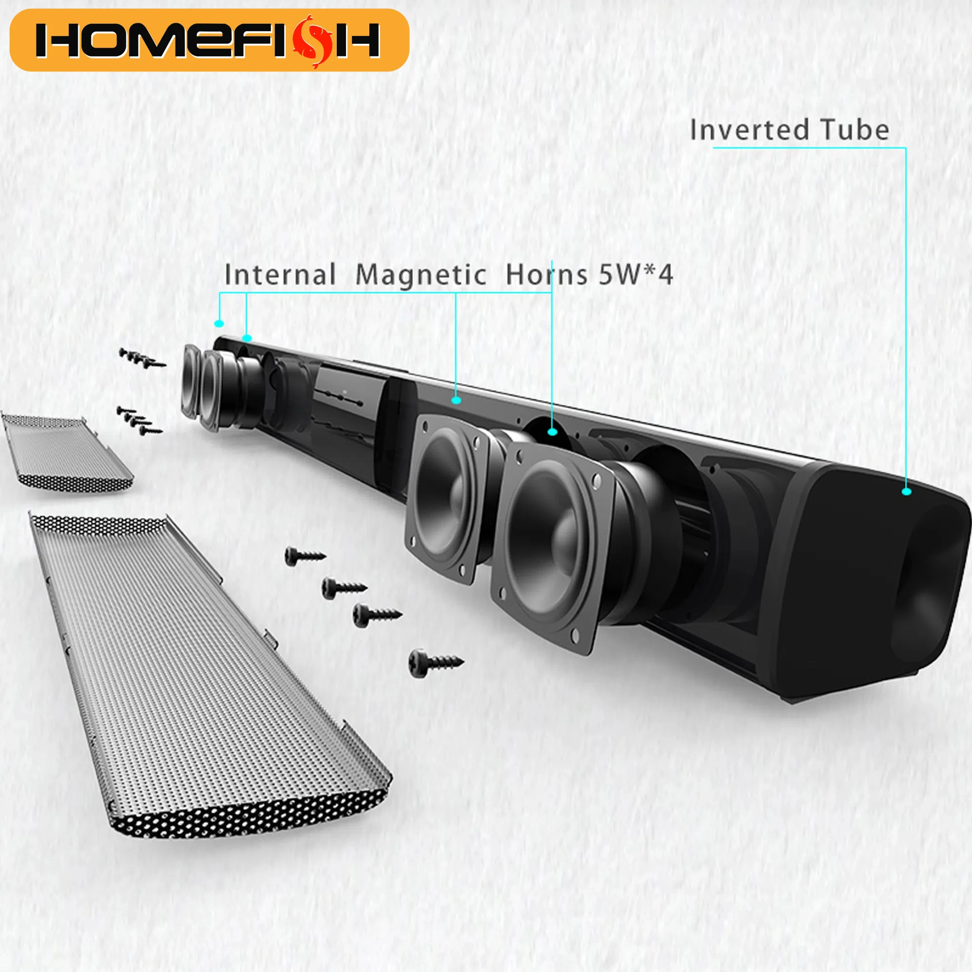 HOMEFISH BS-28B サウンドバー 20 ワット Bluetooth スピーカーテレビホームシアター RCA/USB/TF/AUX 入力リモコンサウンドバー PC 電話テレビ用