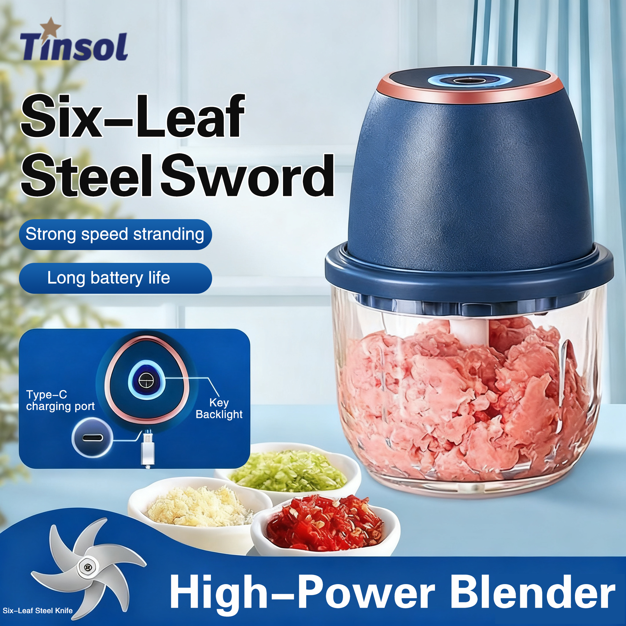 TINSOL 350 ミリリットル食品チョッパー電気肉グラインダーガーリックマッシャー USB 多機能スライサーブレンダーキッチンフードプロセッサー