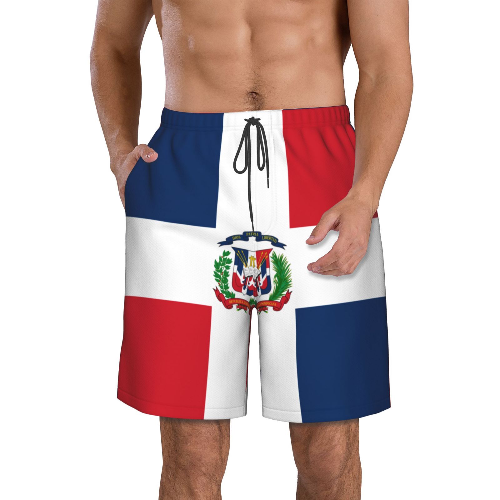 メンズ ドミニカ共和国国旗 ビーチ パンツ ショーツ サーフィン M-2XL ポリエステル 水着 ランニング