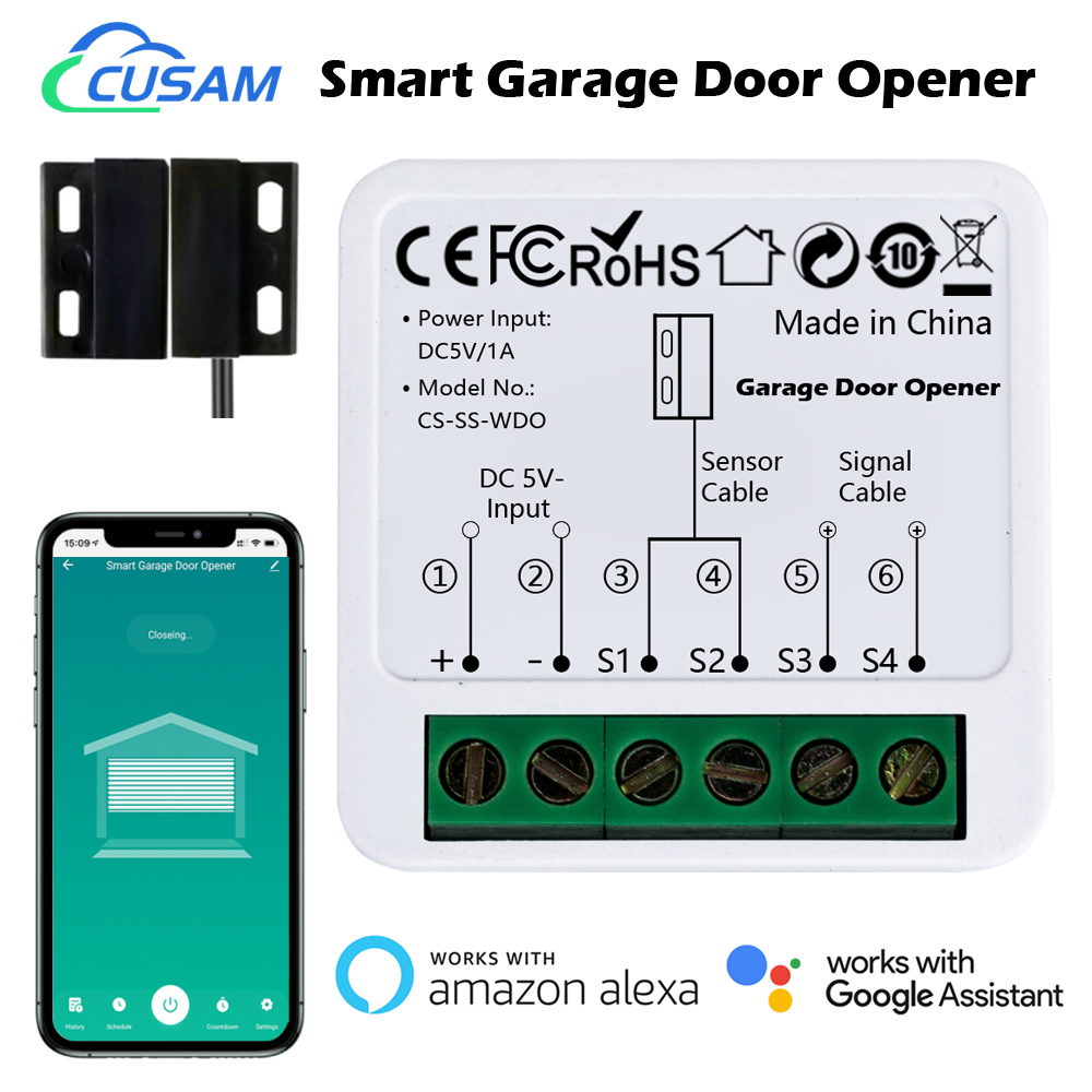 CUSAM WiFi スマートガレージドアオープナー Tuya アプリリモートコントロールモジュールスイッチ Alexa Google アシスタント Siri ショートカットで動作