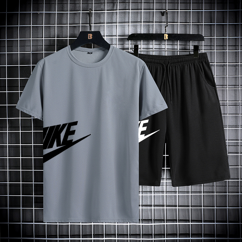 メンズ夏半袖セット、速乾半袖Tシャツショートパンツ、ランニングスポーツセット、2点セット