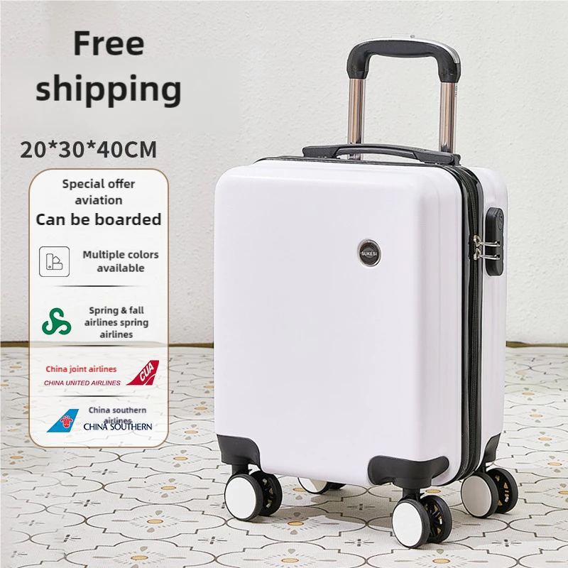 14インチの小さな荷物は預けずに飛行機に持ち込むことができ、パスワードロック付き、レザースーツケース、トラベルトロリーケース