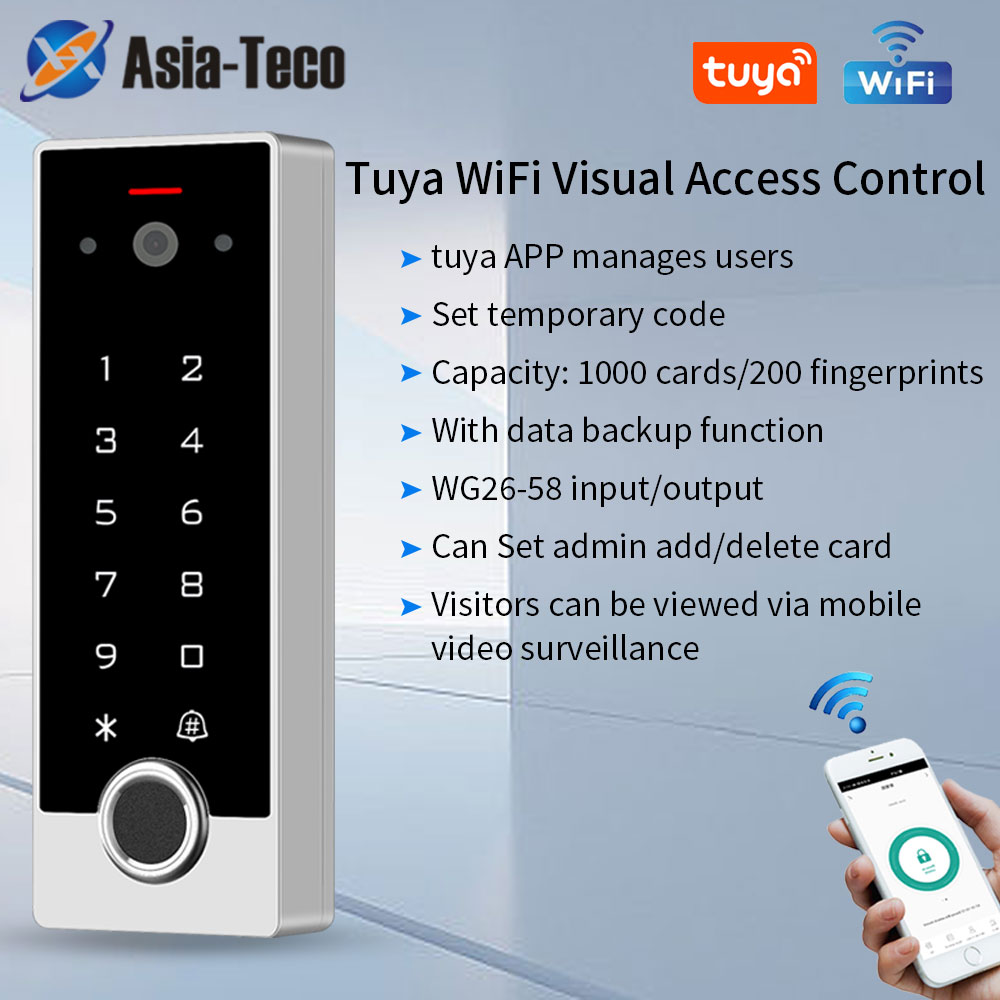 1080P Tuya ビデオインターホン、ホームアクセス制御システム用 Wifi 指紋アクセスキーパッドドアオープナーとモニターなしのインターホン