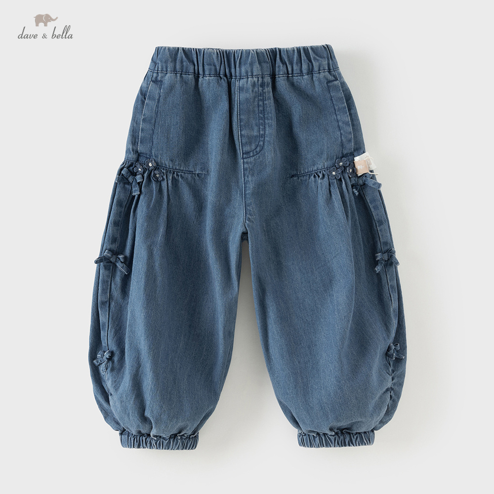 Dave Bella 子供ジーンズパンツ秋春女の子カジュアルズボン純粋な綿のファッションカウボーイ上着子供服 DB1260451