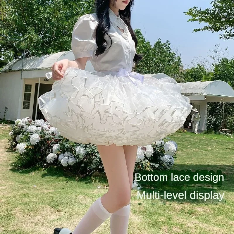 多層フリルペチコート女性用ふわふわバブルスカートクリノリンアンダースカートフープ骨なしロリータふわふわスカートミニスカート