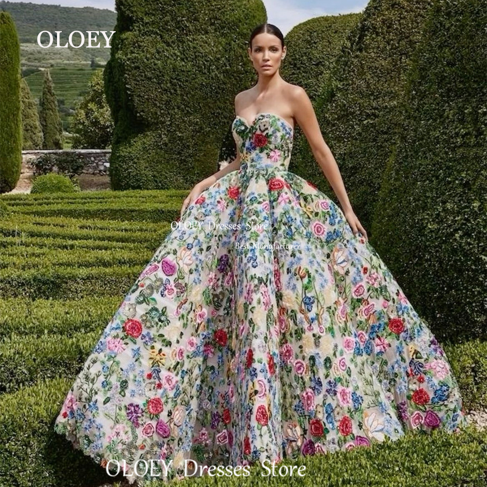 OLOEY 高級恋人花柄 A ラインのウェディングドレス刺繍レース写真撮影床の長さのブライダルガウンカスタマイズされたジップレースアップ
