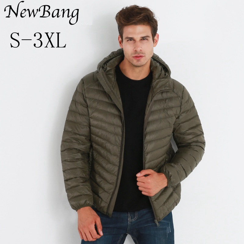 NewBang ブランド軽量メンズフード付きアヒルダウンジャケット超軽量ダウンジャケット男性ポータブル防風暖かいコートフェザーパーカー男