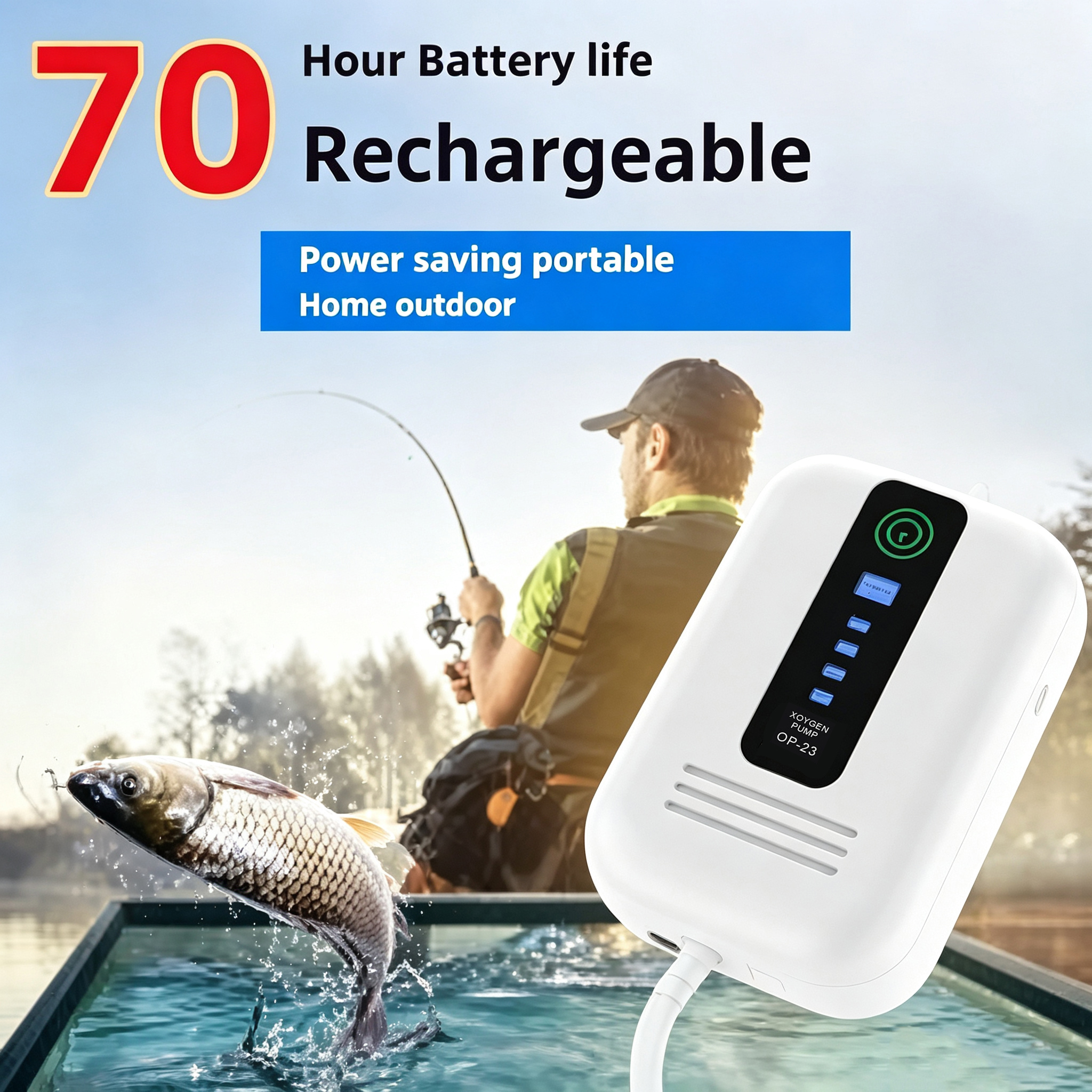 70H/40H 充電式水族館酸素エアポンプ USB 超静音釣り屋外酸素ポンプ