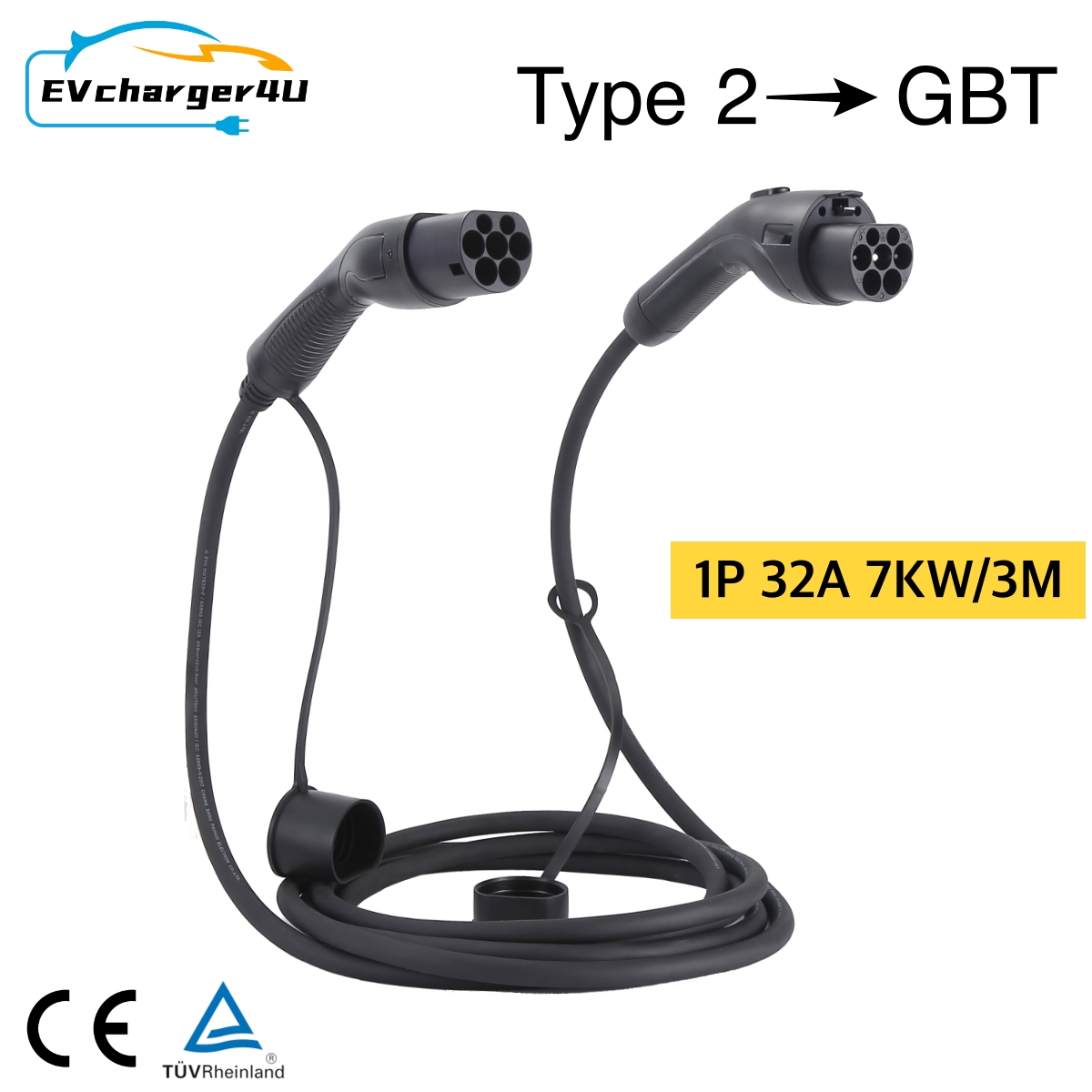 EVcharger4U EV 充電ケーブル タイプ 2 から GBT 1 相 32A 7KW 3M タイプ 2 充電器ソケットから中国 GB/T 電気自動車