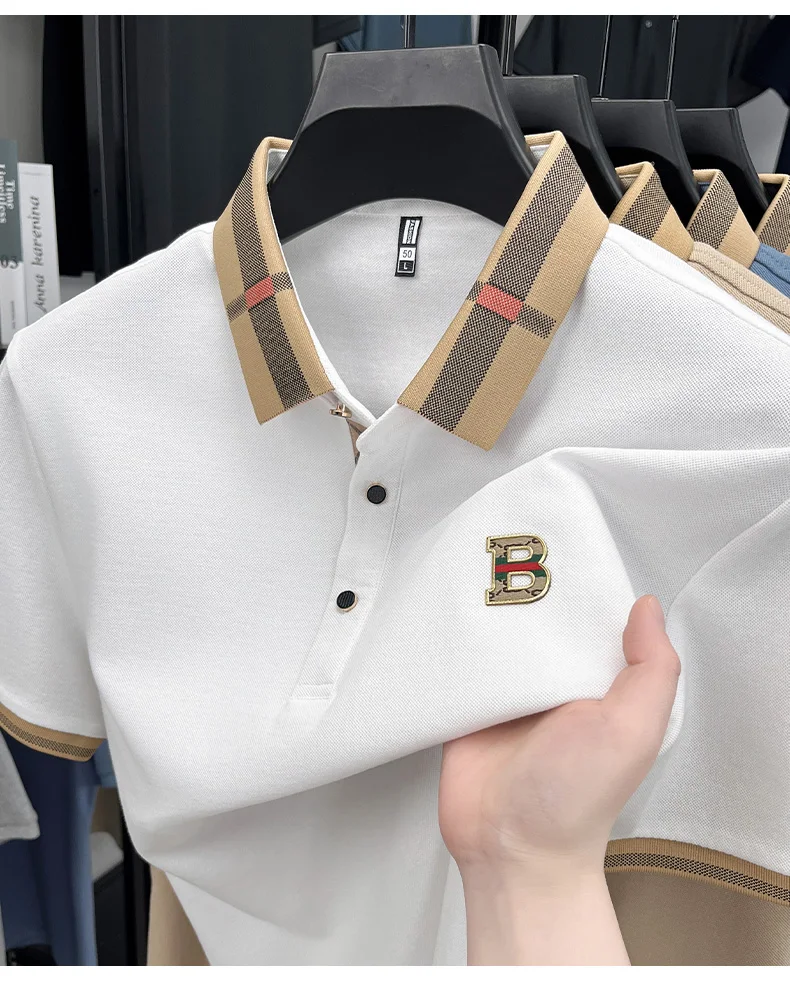 2026 ハイエンドレター B プリント夏メンズカラーブロックラペル半袖ポロシャツビジネス通勤用多用途 Tシャツ