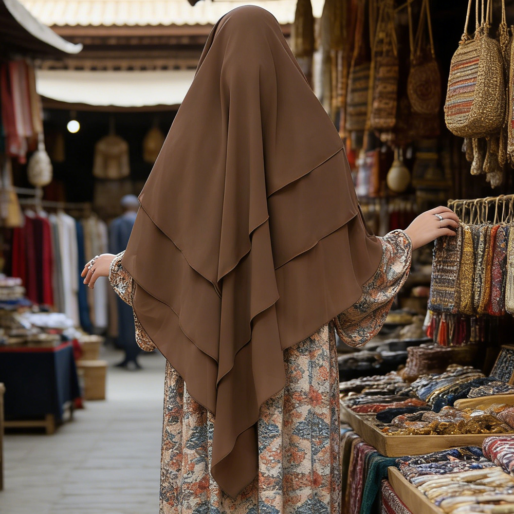 イードフード付きキマールイスラム教徒女性 3 層ヒジャーブラマダン祈りスカーフドバイトルコスカーフイスラム Niqab Nikab ヒジャーブ頭飾り