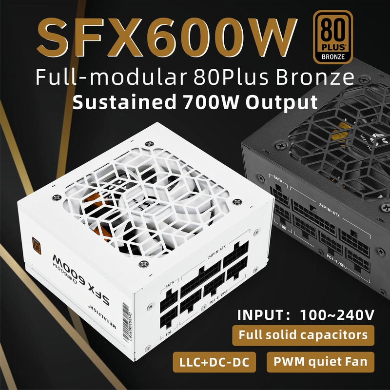 METALFISH フルモジュラー SFX-500W 600W PSU 80Plus Bronze ホワイト電源ユニット Mini ITXシャーシ小型コンピュータケース用 100/220V