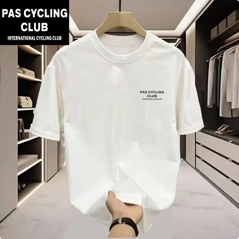 PAS サイクリングラウンドネック半袖ベーシックカジュアルルーズジャージ男性女性夏服純粋な綿カジュアルレタープリントトップ DH