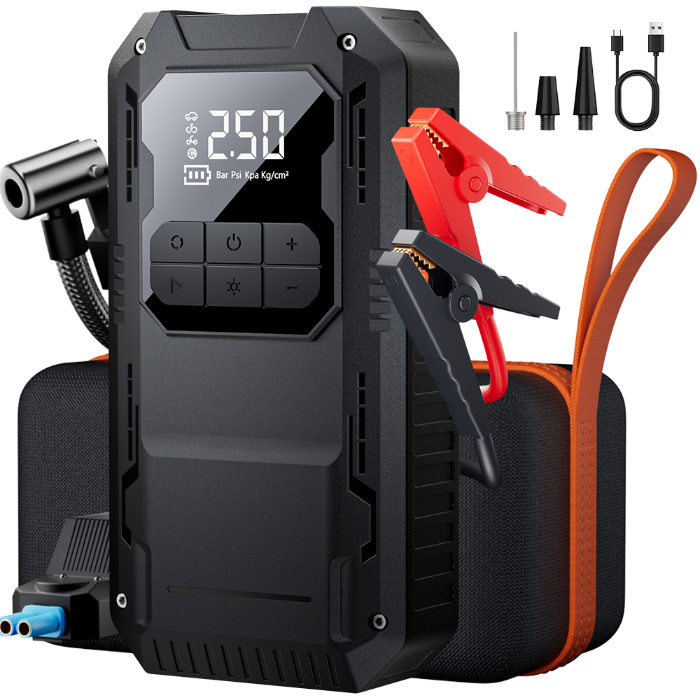 YIJU Car Jump Starter 2500A Air Pump With EVA Storage Bag Power Bank Portable Car Air Compressor for 12V Auto Starting Device