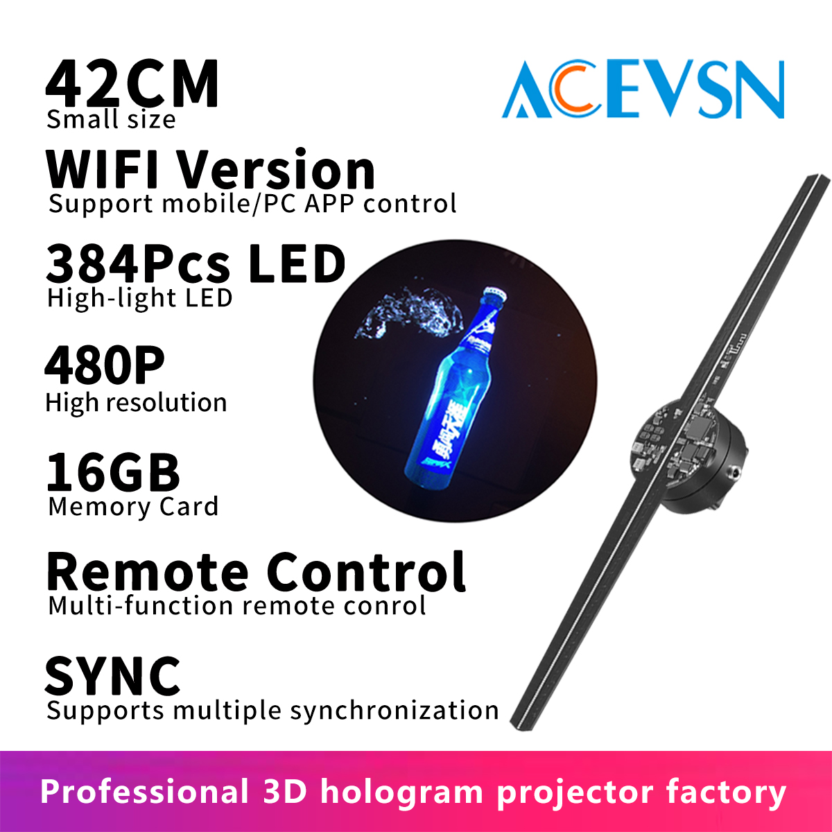 42 センチメートル WIFI 384 個 LED 3D 広告イメージングロゴライトパーティー装飾広告ディスプレイ 16 ギガバイトの TF カードホログラムプロジェクター付き