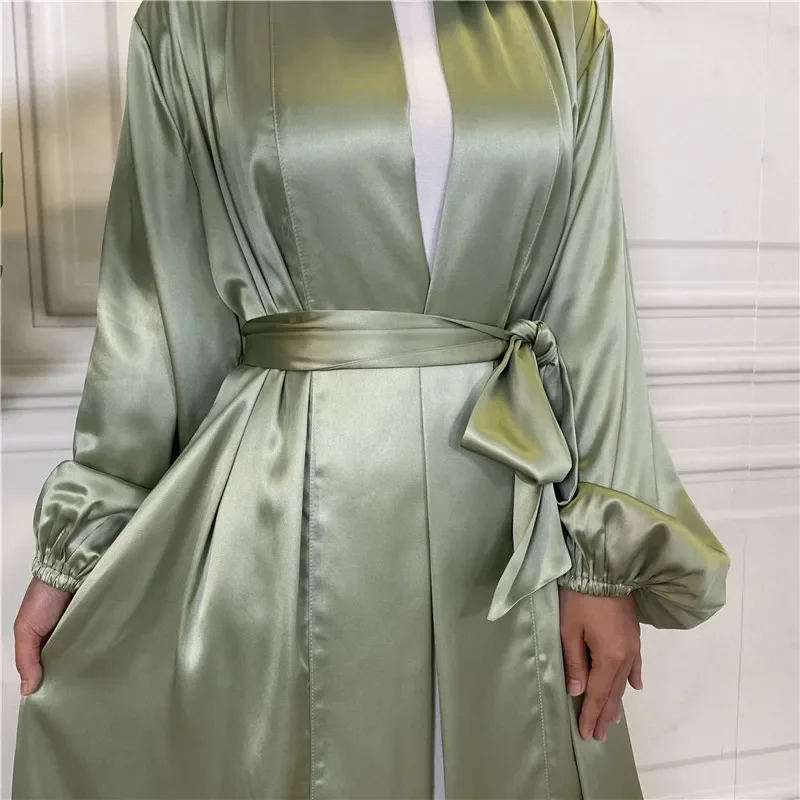 ドバイイスラム教徒の女性オープンアバヤサテン長袖マキシドレストルコ着物イスラム服カフタンアラビアガウンラマダンイード Vestidos