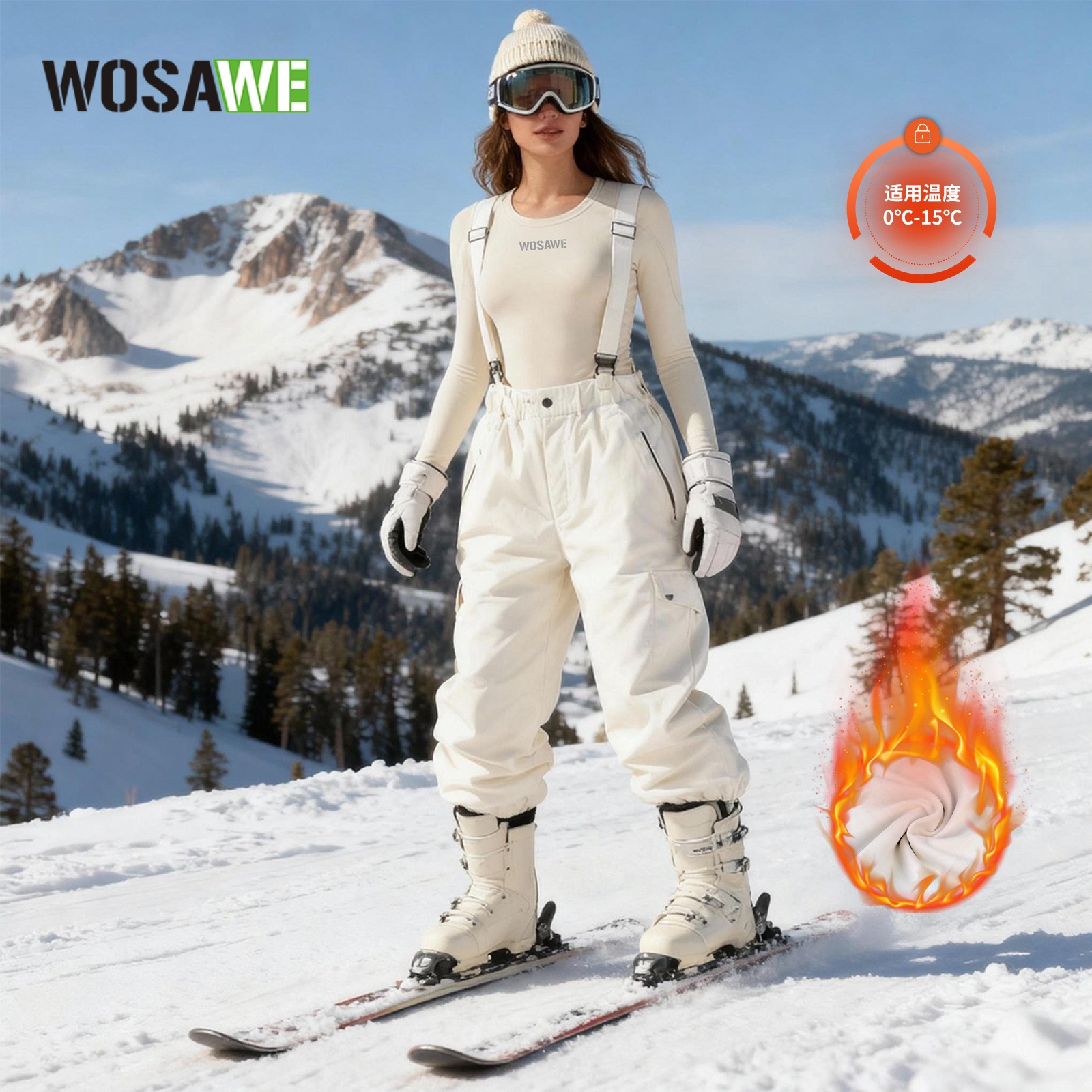 WOSAWE 冬スキーフリースサーマル下着ベースレイヤーセット高弾性タイトシェイピング防寒レディーススキースーツ