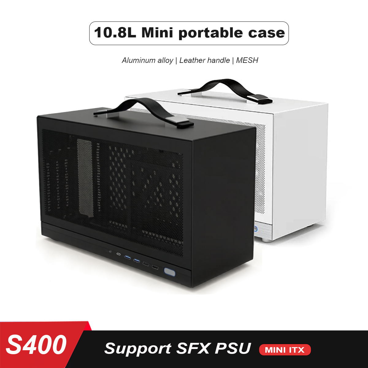 S400PRO 10.8L MINI ポータブルケース、ITX マザーボード対応、サイドメッシュ冷却、MESH デスクトップケース付き